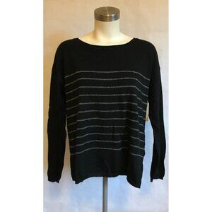 Joie Black & Silver Metallic Striped Cashmere Blend Sweater, Size Small